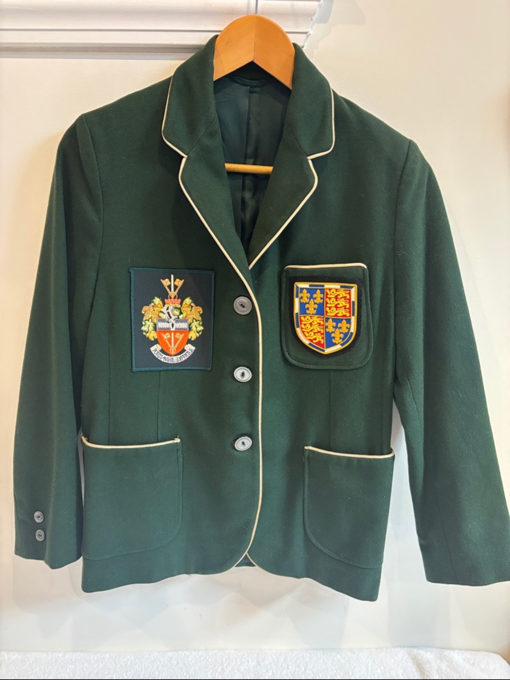 Vintage Dark Green Blazer Jacket with Crest Piping